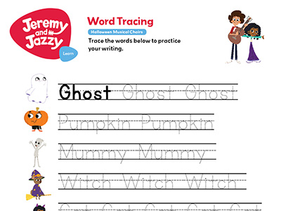 Halloween Musical Chairs Word Tracing