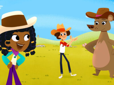 Jeremy and Jazzy dance with Bear-Lee