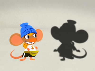 Stu dances with his shadow.