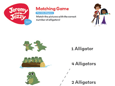 Five Little Alligators Matching Game