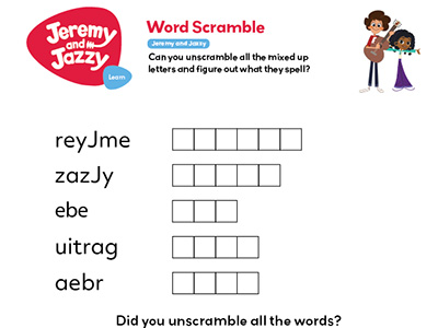 Jeremy and Jazzy (Theme) Word Scramble